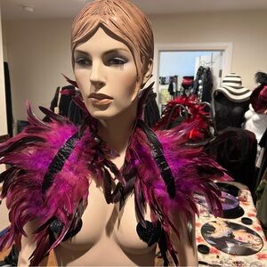 Lady Gaga inspired Elegant Red Feathered High Neck Shoulder accessory
